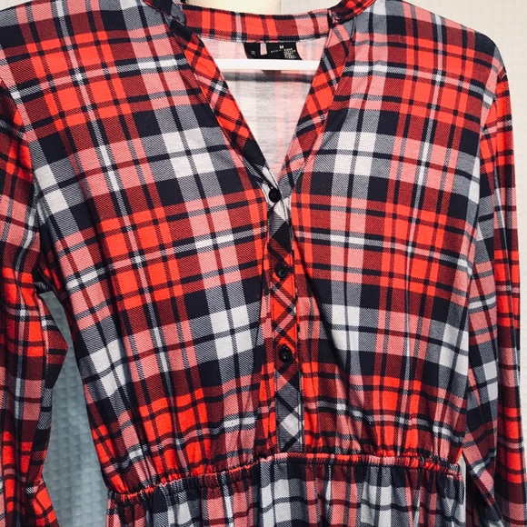 No Connect Red Navy Flannel Buttonup Dress - Picture 3 of 6